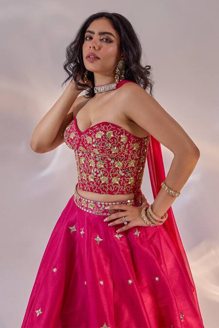 Buy_Rashika Sharma_Pink Silk, Georgette Sequins, Zari, Metallic Thread, Aarzu Corset Lehenga Set 