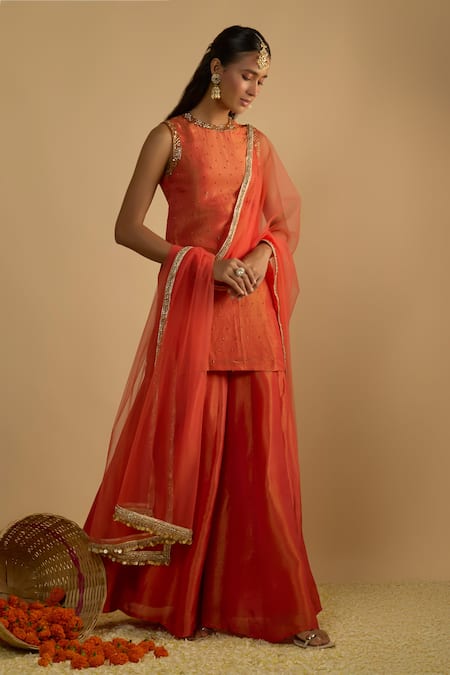 RAYASHA KHAN Dahlia Silk Tissue Cutdana Kurta Gharara Set 