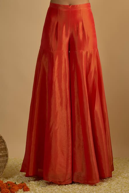 Shop_RAYASHA KHAN_Orange Silk, Tissue, Organza Crystals, Dahlia Cutdana Kurta Gharara Set _Online_at_Aza_Fashions