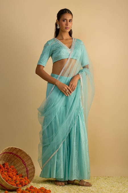 RAYASHA KHAN Larkspur Silk Chiffon Gharara Set 