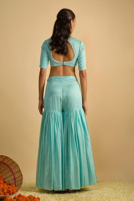 RAYASHA KHAN Larkspur Silk Chiffon Gharara Set 