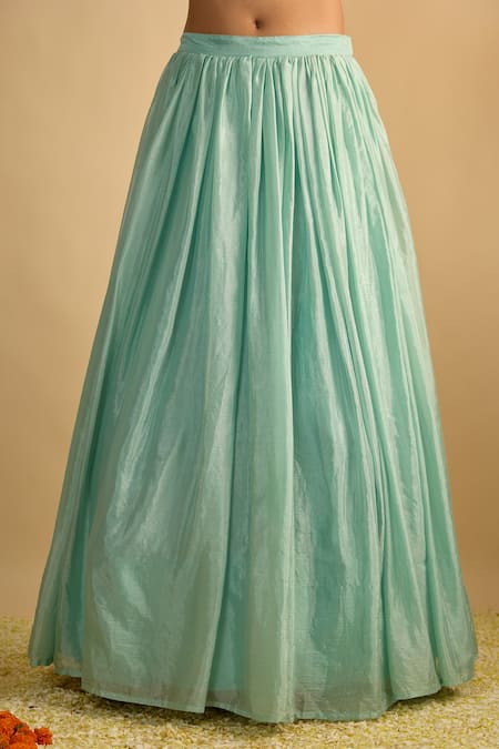 Buy_RAYASHA KHAN_Blue Georgette, Silk, Chiffon Dancer Floral Printed Draped Kurta And Lehenga Set _Online_at_Aza_Fashions