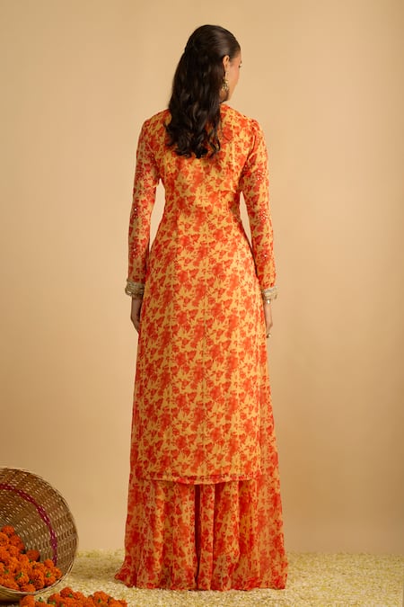 RAYASHA KHAN Sunflower Floral Printed Kurta & Palazzo Set  