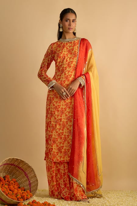 RAYASHA KHAN Sunflower Floral Printed Kurta & Palazzo Set  