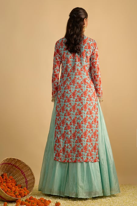 RAYASHA KHAN Petunias Floral Printed Kurta Lehenga Set 