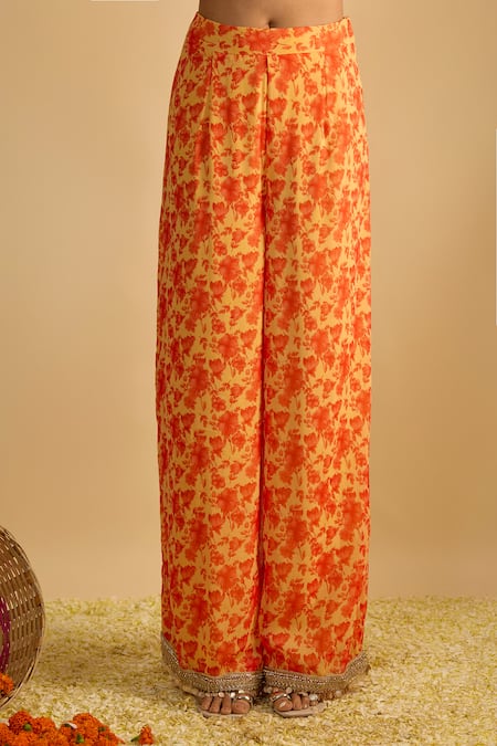 Shop_RAYASHA KHAN_Yellow Georgette, Organza Embroidery, Tulips Floral Printed Short Kurta Set  _Online_at_Aza_Fashions