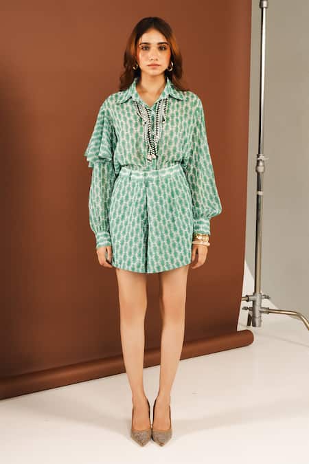 Ria Shah Label Shibori Print Shirt & Bermuda Shorts Set 