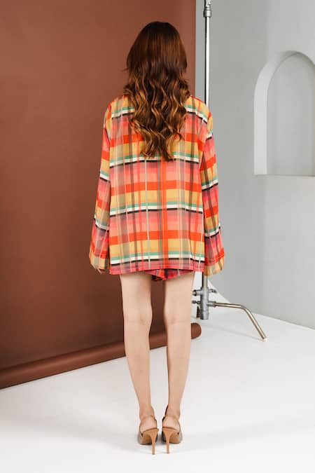 Ria Shah Label Plaid Checkered Shirt & Bermuda Shorts Set 