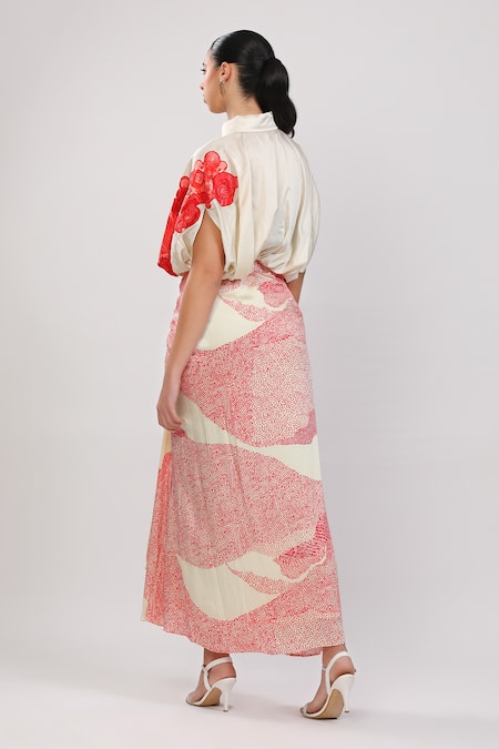 Zosia Crimson Printed Shirt With Skirt 