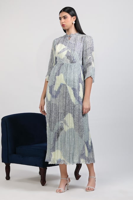 Zosia_Ivory Chinon High , Keyhole Lune Pleated Dress _Online_at_Aza_Fashions