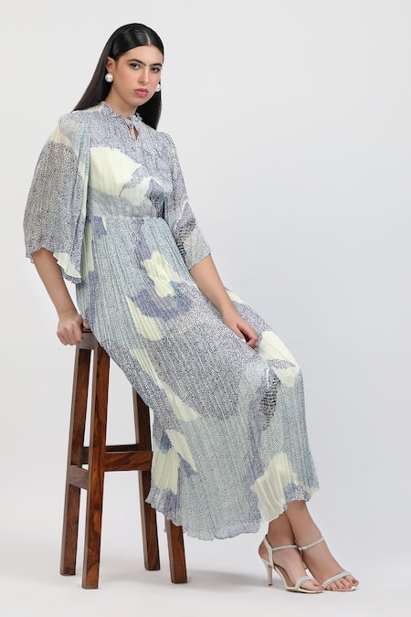 Buy_Zosia_Ivory Chinon High , Keyhole Lune Pleated Dress _Online_at_Aza_Fashions