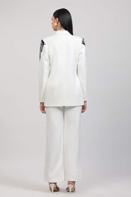 Zosia_Ivory Georgette, Modal, Satin Applique Collared Orvanna Printed Shirt _Online_at_Aza_Fashions