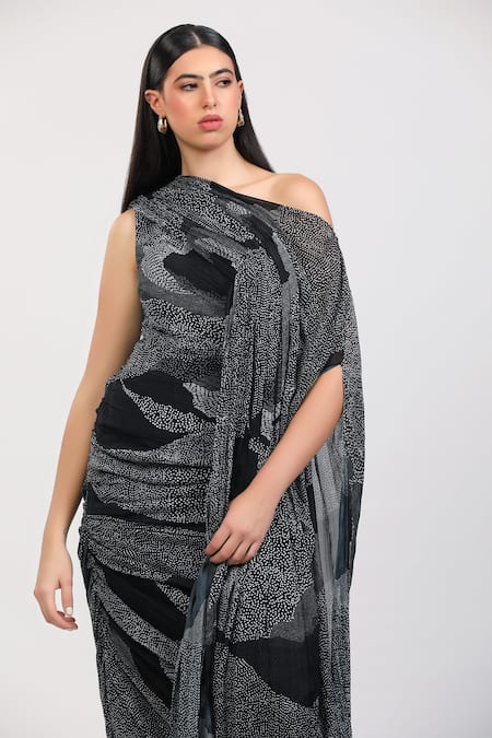 Zosia_Black Chinon One Shoulder Stella Pleated Dress _Online_at_Aza_Fashions