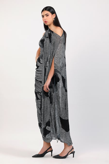 Buy_Zosia_Black Chinon One Shoulder Stella Pleated Dress _Online_at_Aza_Fashions