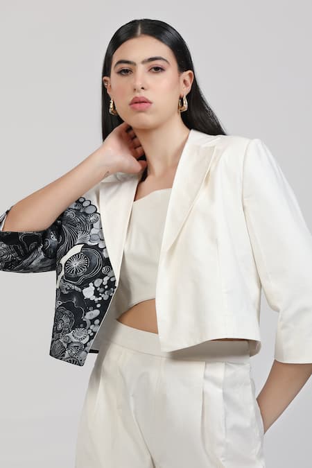 Shop_Zosia_Ivory Linen, Denim Applique V-neck, Square Nivara Embroidered Jacket Pant Set _Online_at_Aza_Fashions