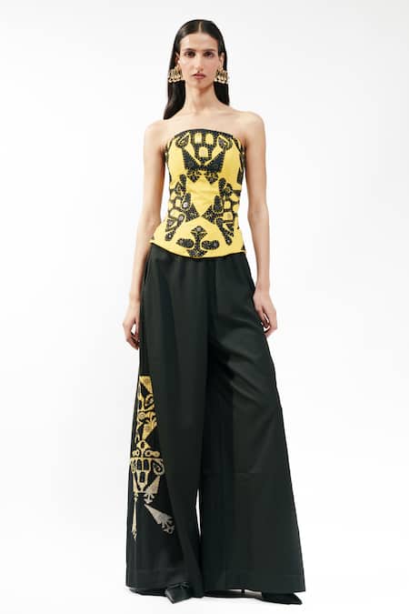 AK-OK Embroidered Strapless Corset & Trouser Set 