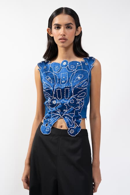 AK-OK Embroidered Cutwork Sleeveless Crop Top