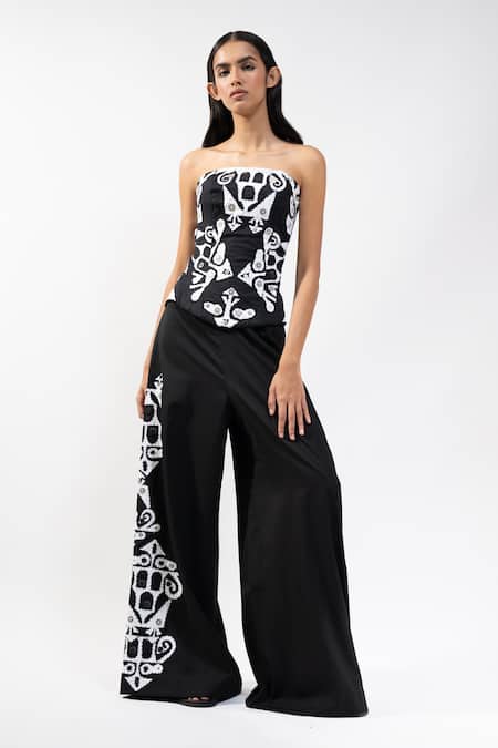 AK-OK Embroidered Corset & Wide Legged Trouser Set