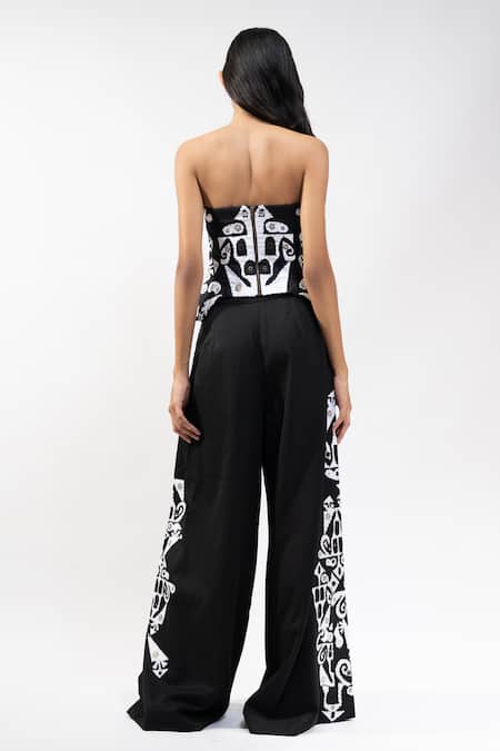 AK-OK Embroidered Corset & Wide Legged Trouser Set