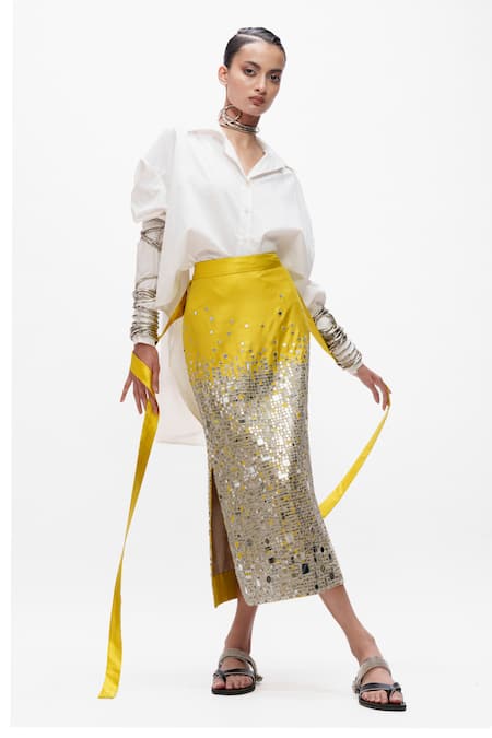 AK-OK Mirror Embellished Slit Skirt