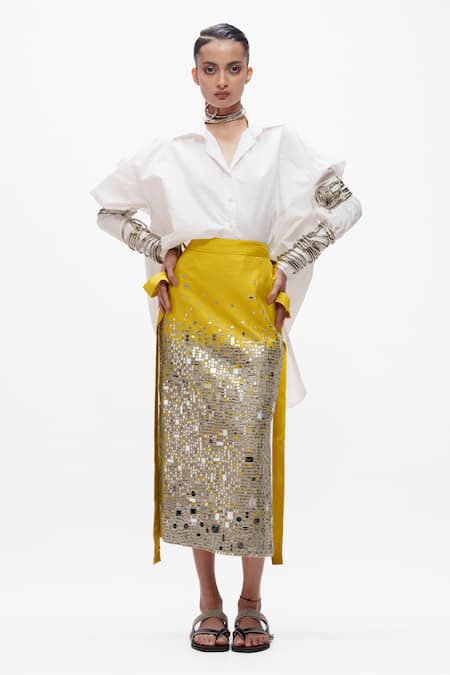 AK-OK Mirror Embellished Slit Skirt