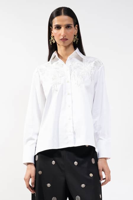 Buy_AK-OK_Black Viscose Mirrors Circle Applique Trouser _Online_at_Aza_Fashions