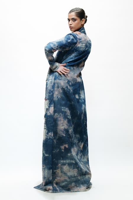 AK-OK Tie-Dye Denim Long Coat
