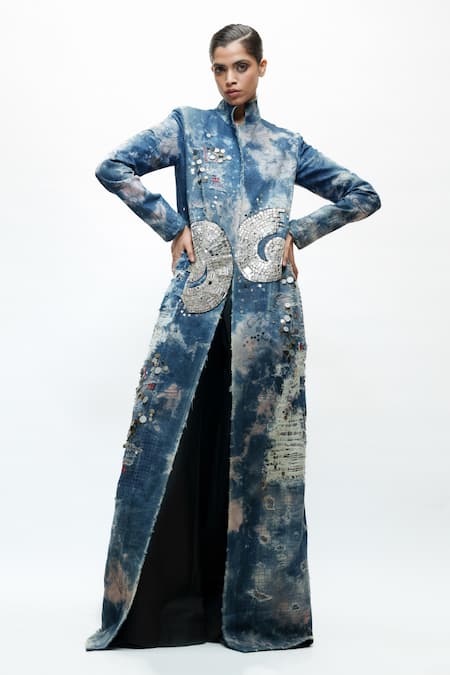 AK-OK Tie-Dye Denim Long Coat