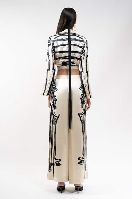 AK-OK Printed Silk Habutai Kimono Top & Trouser Set