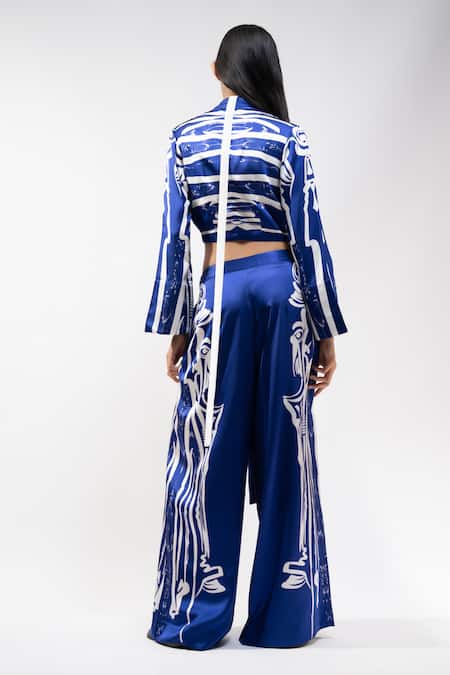 AK-OK Abstract Printed Crop Top & Trouser Set