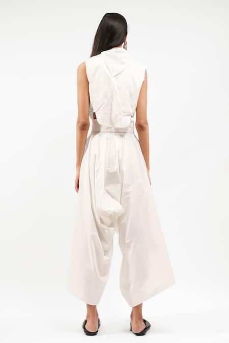 AK-OK Asymmetric Collar Cut-Out Top & Trouser Set