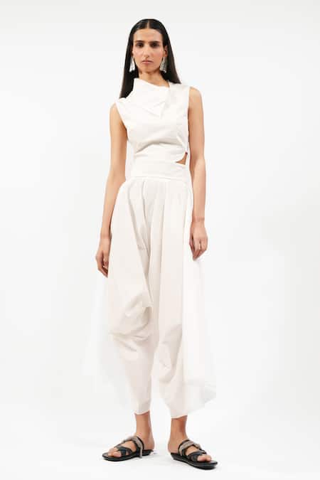 AK-OK Asymmetric Collar Cut-Out Top & Trouser Set