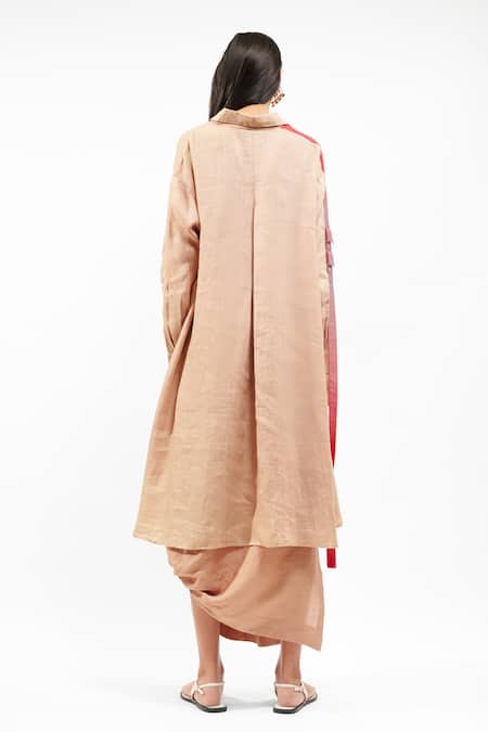 AK-OK Linen Asymmetrical Shirt & Draped Skirt Set