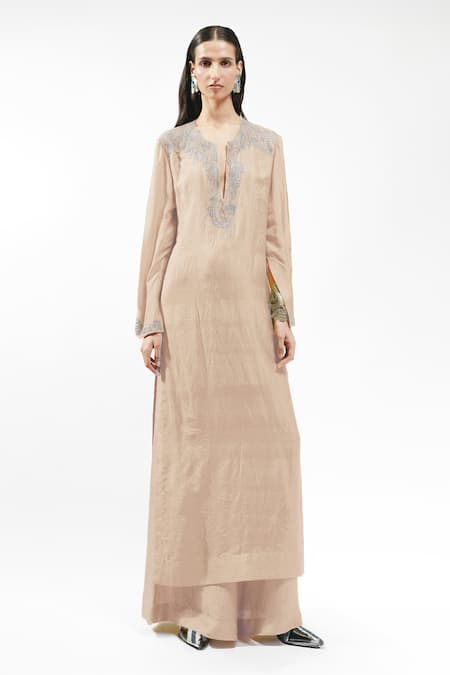 AK-OK Embroidered V-Neck Kurta & Trouser Set