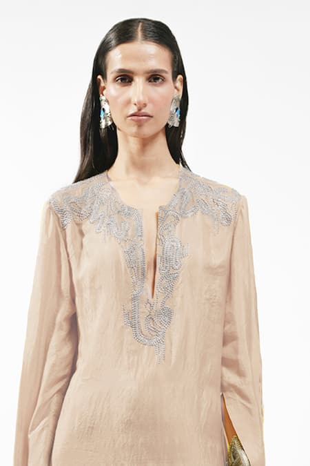 AK-OK Embroidered V-Neck Kurta & Trouser Set