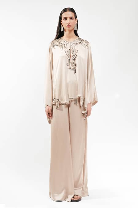 AK-OK Embellished Silk Habutai Kaftan Kurta 