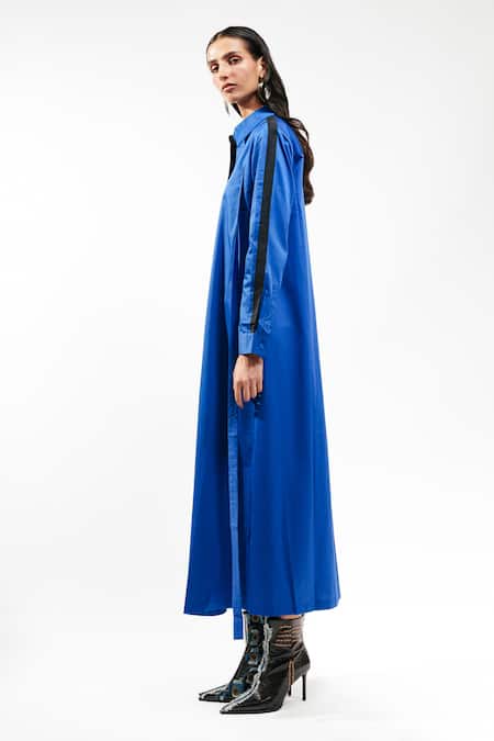 AK-OK_Blue Cotton Collared, Button-down Neck Shirt Dress _Online_at_Aza_Fashions
