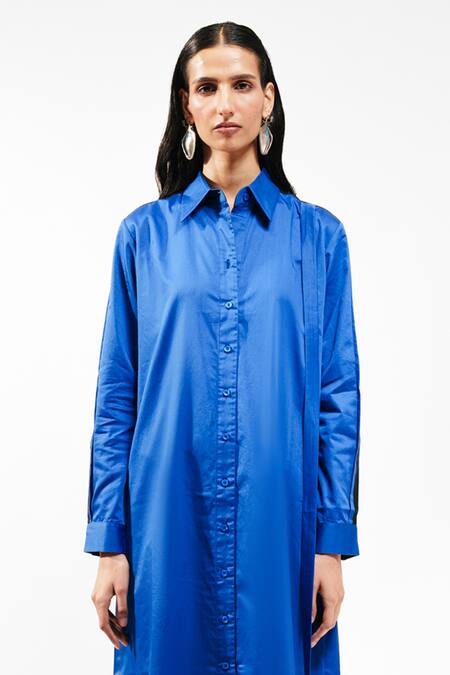 Buy_AK-OK_Blue Cotton Collared, Button-down Neck Shirt Dress _Online_at_Aza_Fashions