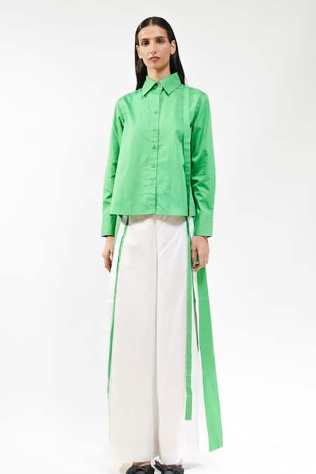 Buy_AK-OK_Green Cotton Collared Solid Shirt And Trouser Set _Online_at_Aza_Fashions
