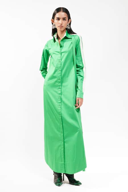AK-OK Full Sleeve Collared Maxi Shirt Dress 