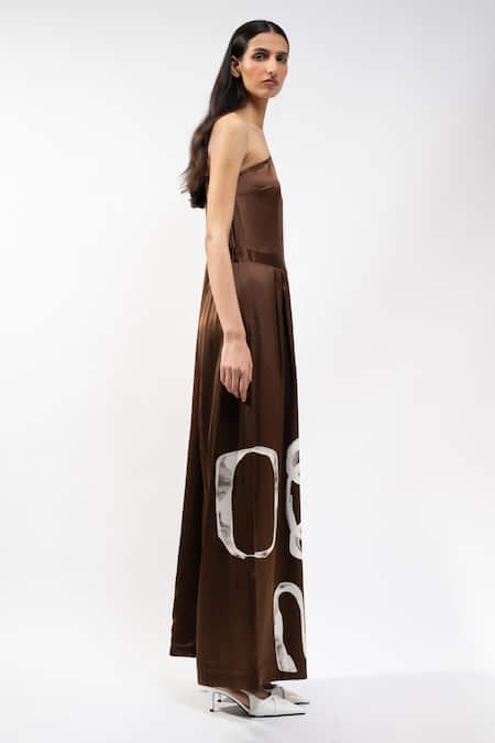 Shop_AK-OK_Brown Silk One Shoulder Draped Jumpsuit _Online_at_Aza_Fashions