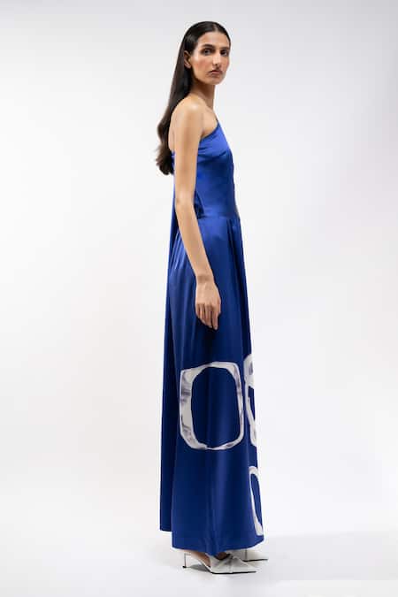 Buy_AK-OK_Blue Silk One Shoulder Abstract Print Jumpsuit _Online_at_Aza_Fashions