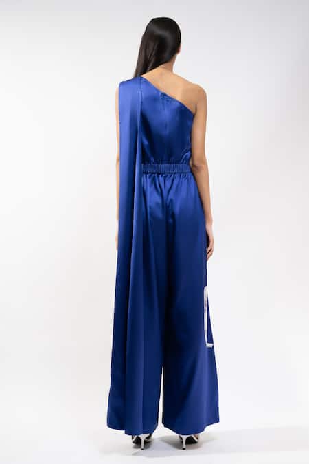 AK-OK One Shoulder Abstract Print Jumpsuit 