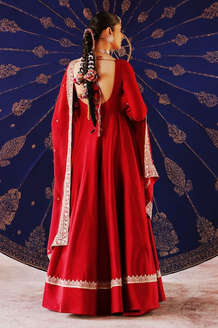 Jigar Mali Chanderi Anarkali Set With Embroidered Dupatta 