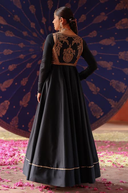 Jigar Mali Chanderi Embroidered Jacket Anarkali Set 