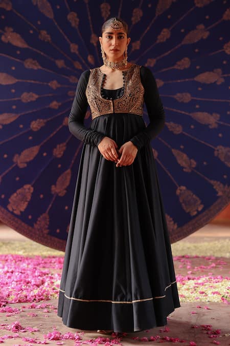 Jigar Mali Chanderi Embroidered Jacket Anarkali Set 