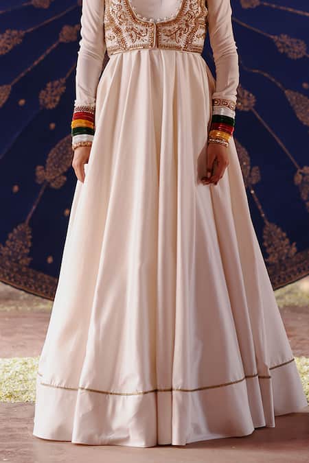 Jigar Mali_Ivory Chanderi Zari, Sequins, Beads Plunge Embroidered Jacket Anarkali Set _Online_at_Aza_Fashions
