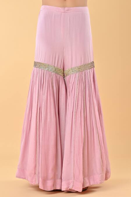 Shop_Keith Gomes_Lilac Chiffon, Crepe, Net Beads, Zari, And Embroidered Panel Tunic Gharara Set _Online_at_Aza_Fashions