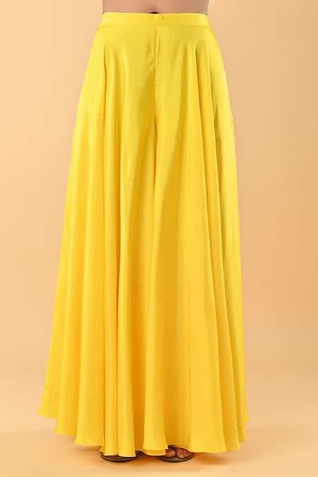 Shop_Keith Gomes_Yellow Silk Organza Beads, Embroidery Glass Flower Tunic Palazzo Set _Online_at_Aza_Fashions