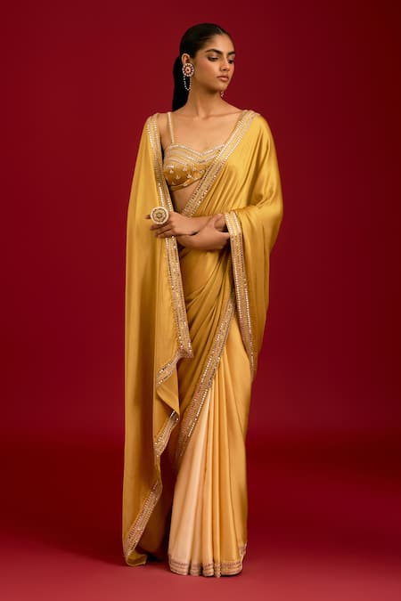 Buy_Devnaagri_Yellow Modal, Satin, Silk Mirrors, Sequins, Embroidery Ombre Saree With Blouse _Online_at_Aza_Fashions